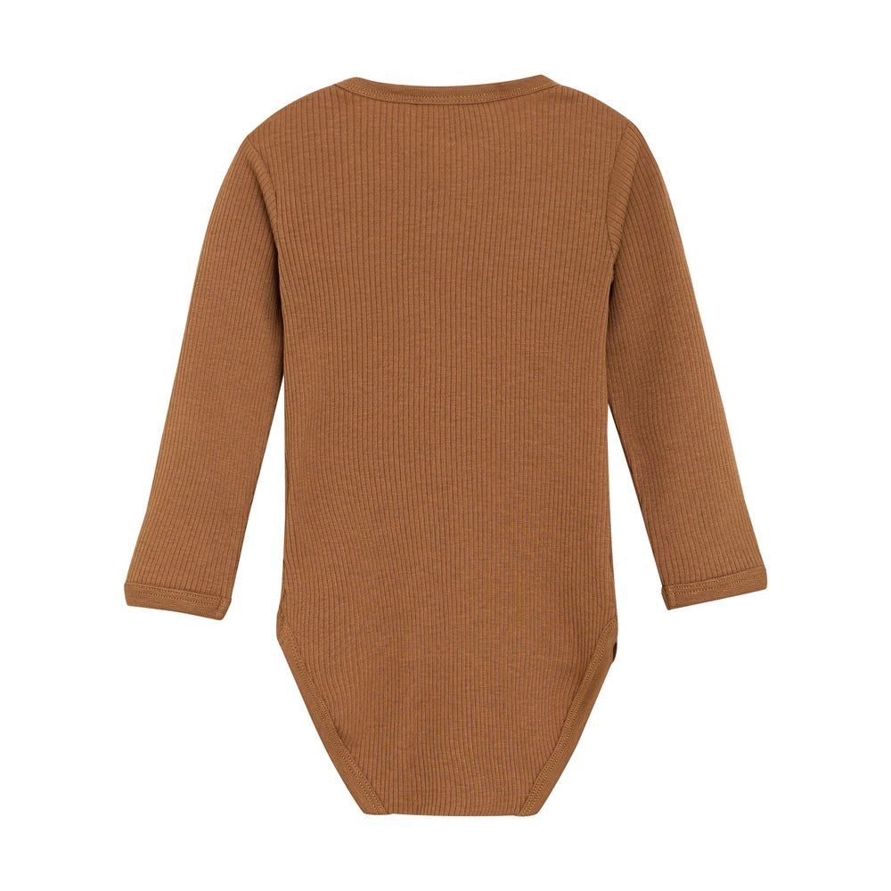 Minymo Romper Van Ribstof Met Lange Mouwen - Caramel