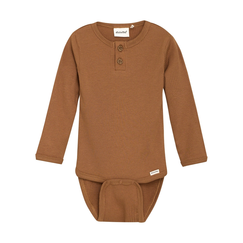 Minymo Romper Van Ribstof Met Lange Mouwen - Caramel