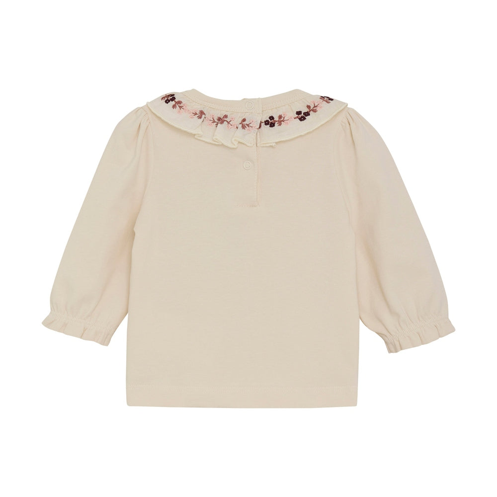 Minymo T-shirt Met Lange Mouwen En Kraag - Geborduurde Bloemen