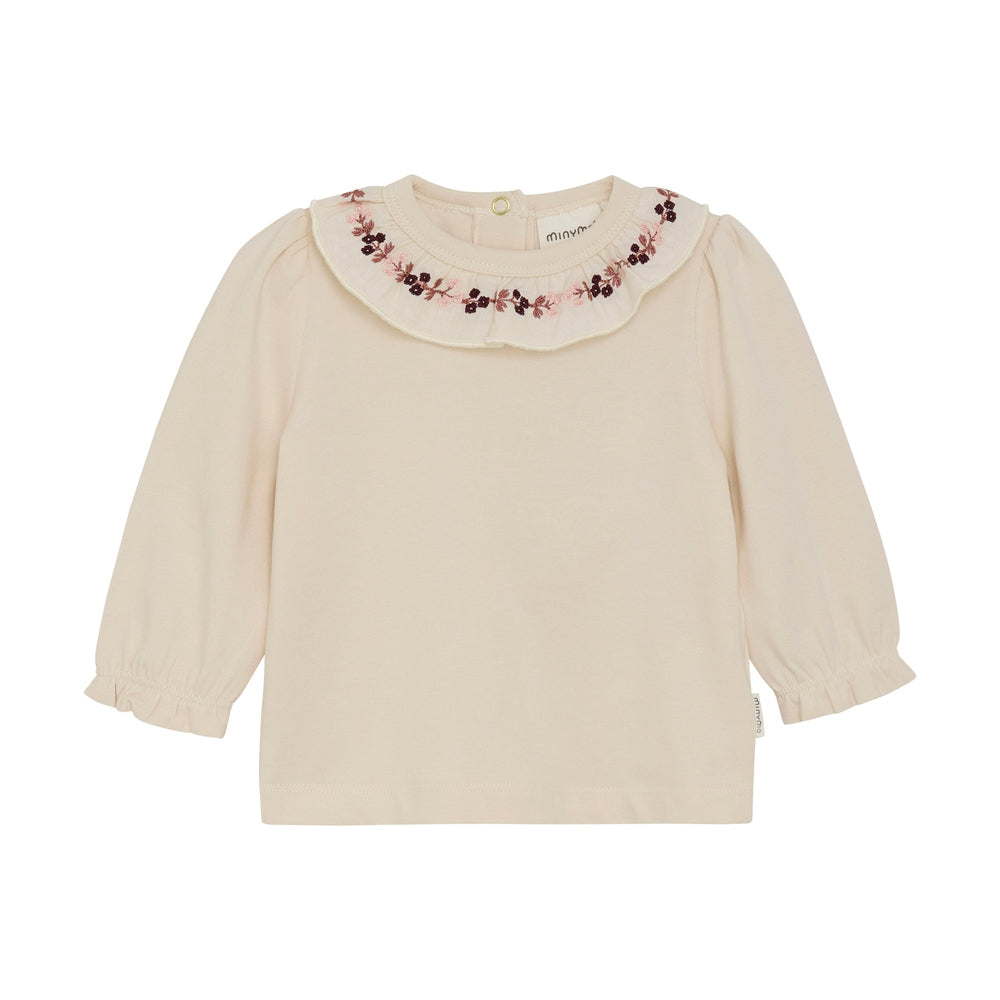 Minymo T-shirt Met Lange Mouwen En Kraag - Geborduurde Bloemen