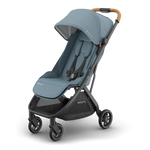 Uppababy Minu V3 Compact Stroller Dillan Stone Blue Carbon Frame Met Zandbruin Leer