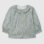 Laranjinha Bloemen Blouse Met Ruches Kraag - Petrolblauw