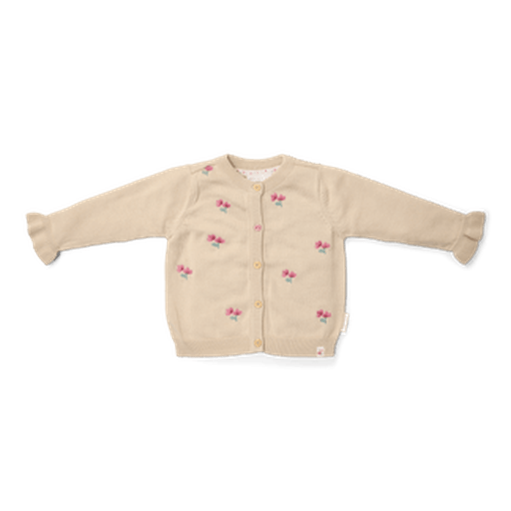 Little Dutch Gebreide Cardigan - Sand Met Bloemetjes