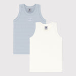 Petit Bateau Set Van 2 Onderhemdjes Zonder Mouwen Voor Jongens - Wit/Lichtblauw Gestreept & Wit