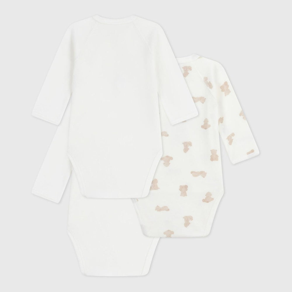Petit Bateau Set Van 3 Katoenen Rompertjes Met Lange Mouwen - Beertjes