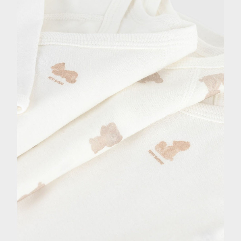 Petit Bateau Set Van 3 Katoenen Rompertjes Met Lange Mouwen - Beertjes