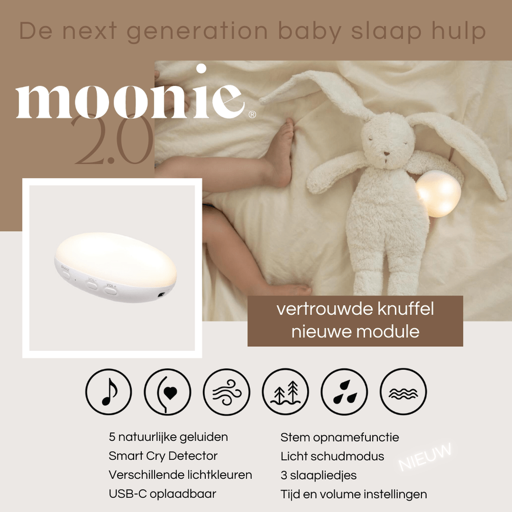 Moonie Knuffel - The Humming Bear 2.0 - Honey Natur | Witte Ruis Knuffel Met Lichtje