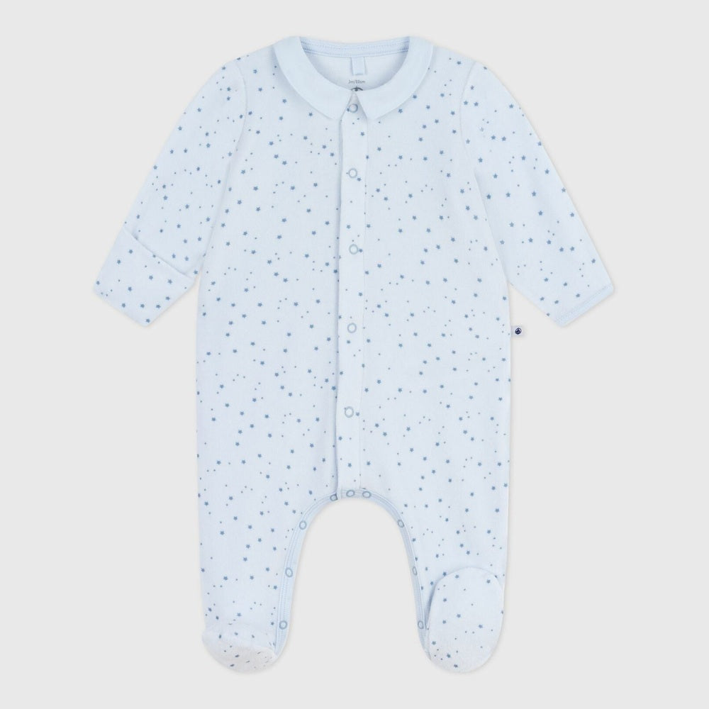 Petit Bateau Pyjama bébé en velours avec col et étoiles - Bleu