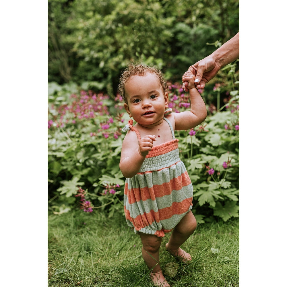 Sproet & Sprout Smock Romper Strepen Slit Green