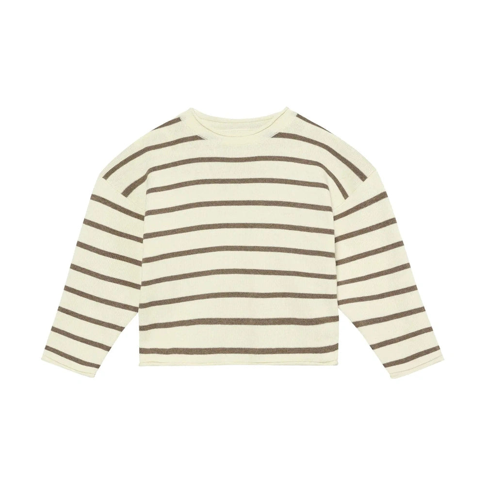Huttelihut Gebreide Pullover met Strepen – Comfortabel Kindertruitje – Brown
