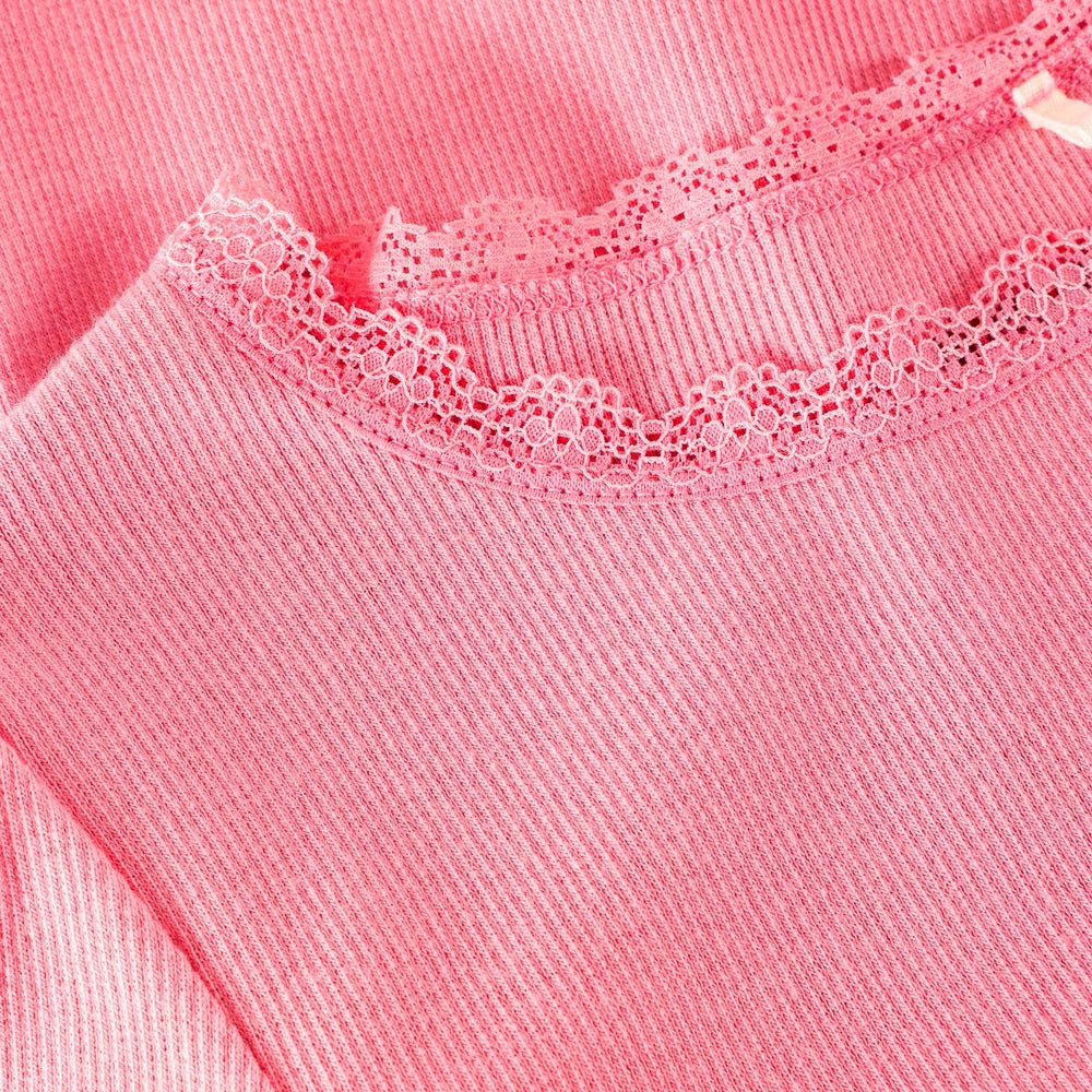 Huttelihut Geribd T-shirt met Korte Mouwen – Zacht & Rekbaar – Pink