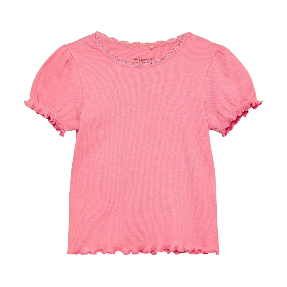 Huttelihut Geribd T-shirt met Korte Mouwen – Zacht & Rekbaar – Pink