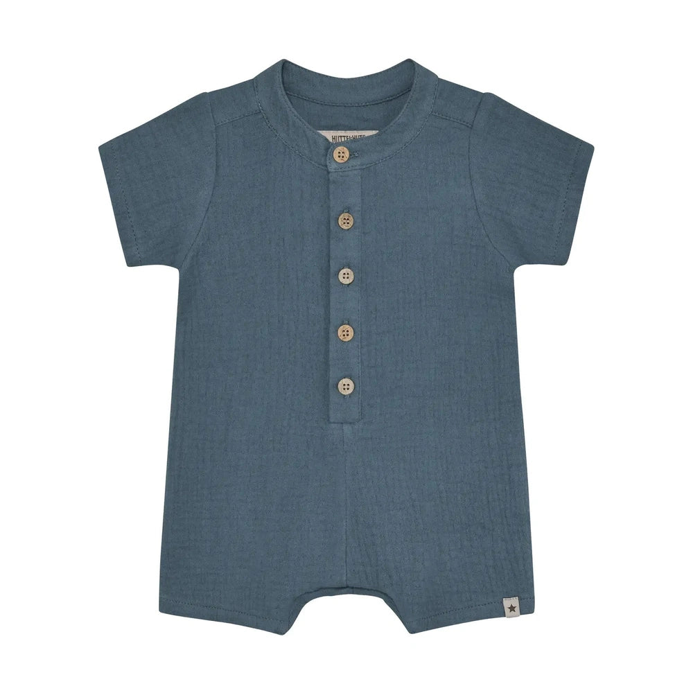 Huttelihut Muslin Playsuit met Korte Mouwen – Zachte Baby Playsuit – Dark Navy