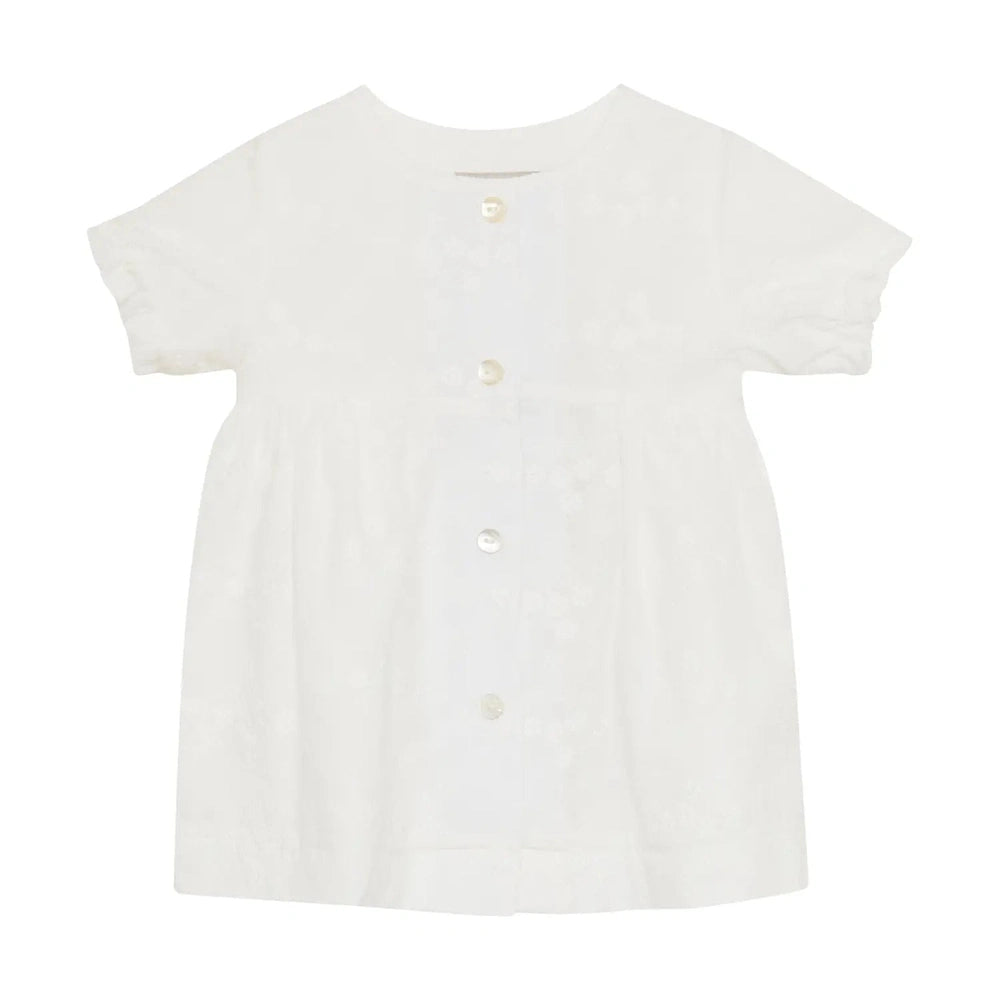 Huttelihut Geborduurde Jurk met Korte Mouwen – Elegante Kinderjurk – White