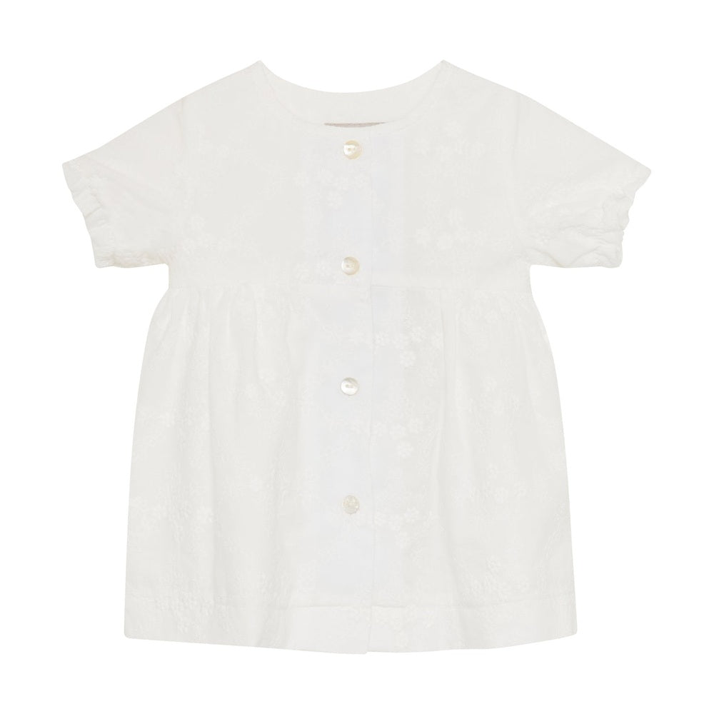 Huttelihut Geborduurde Jurk met Korte Mouwen – Elegante Kinderjurk – White