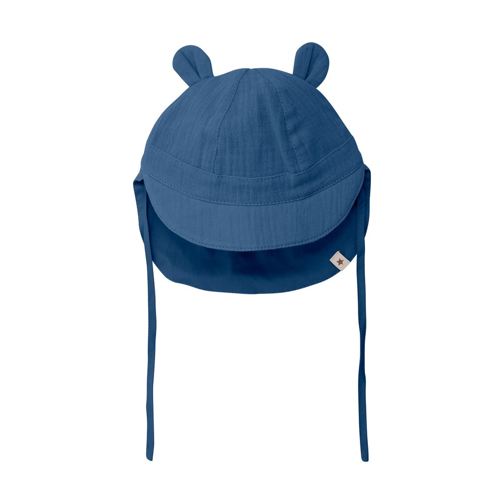 Huttelihut Muslin Zomerhoedje met Oortjes – Luchtig Babyhoedje – Dark Navy