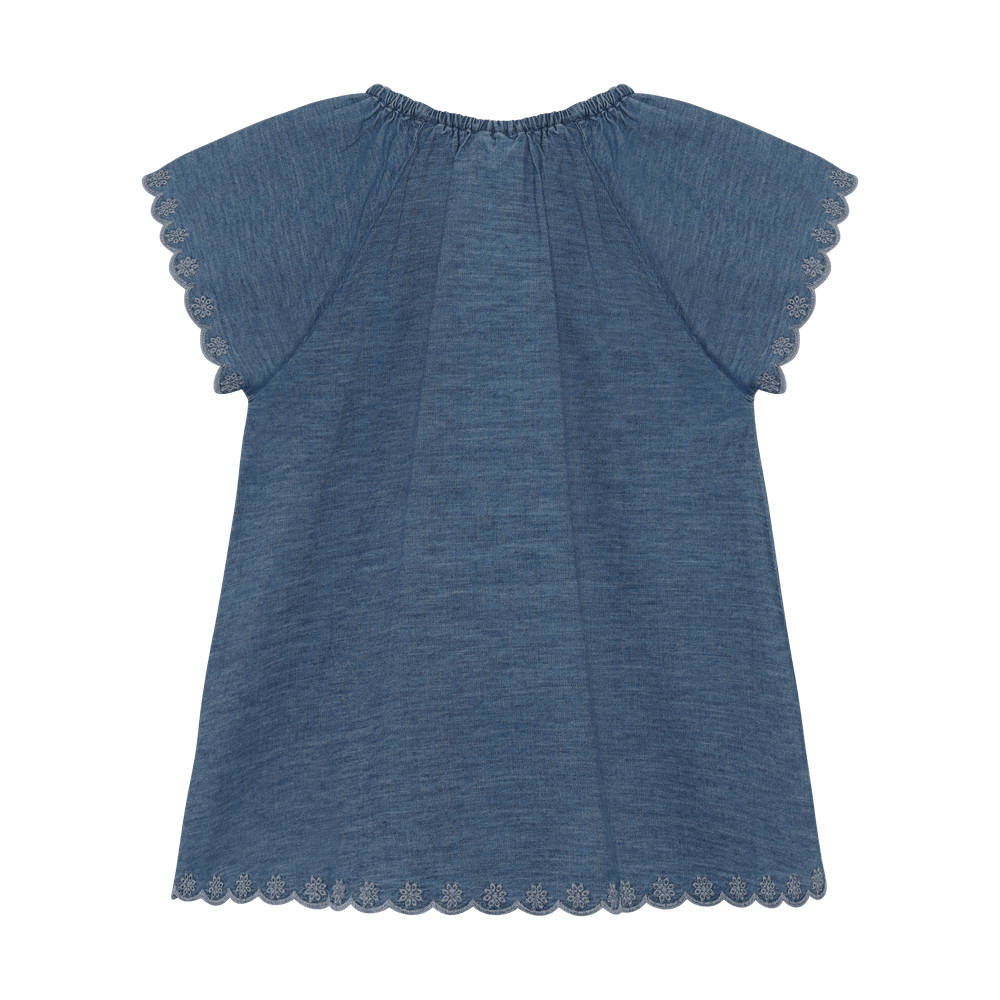 Minymo Blouse Korte Mouw Chambray Faded Denim