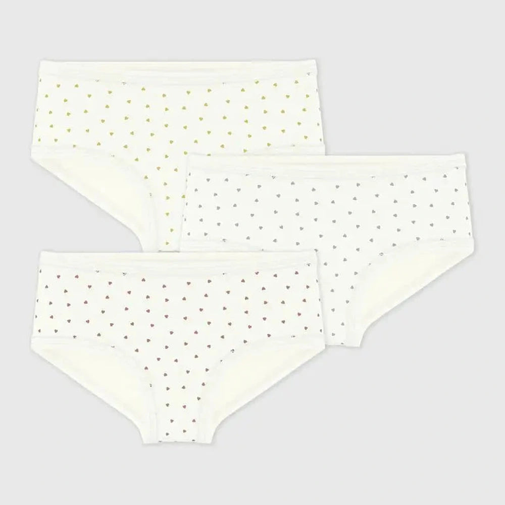 Petit Bateau | Set van 3 katoenen onderbroekjes met hoge taille en hartjesprint voor kinderen