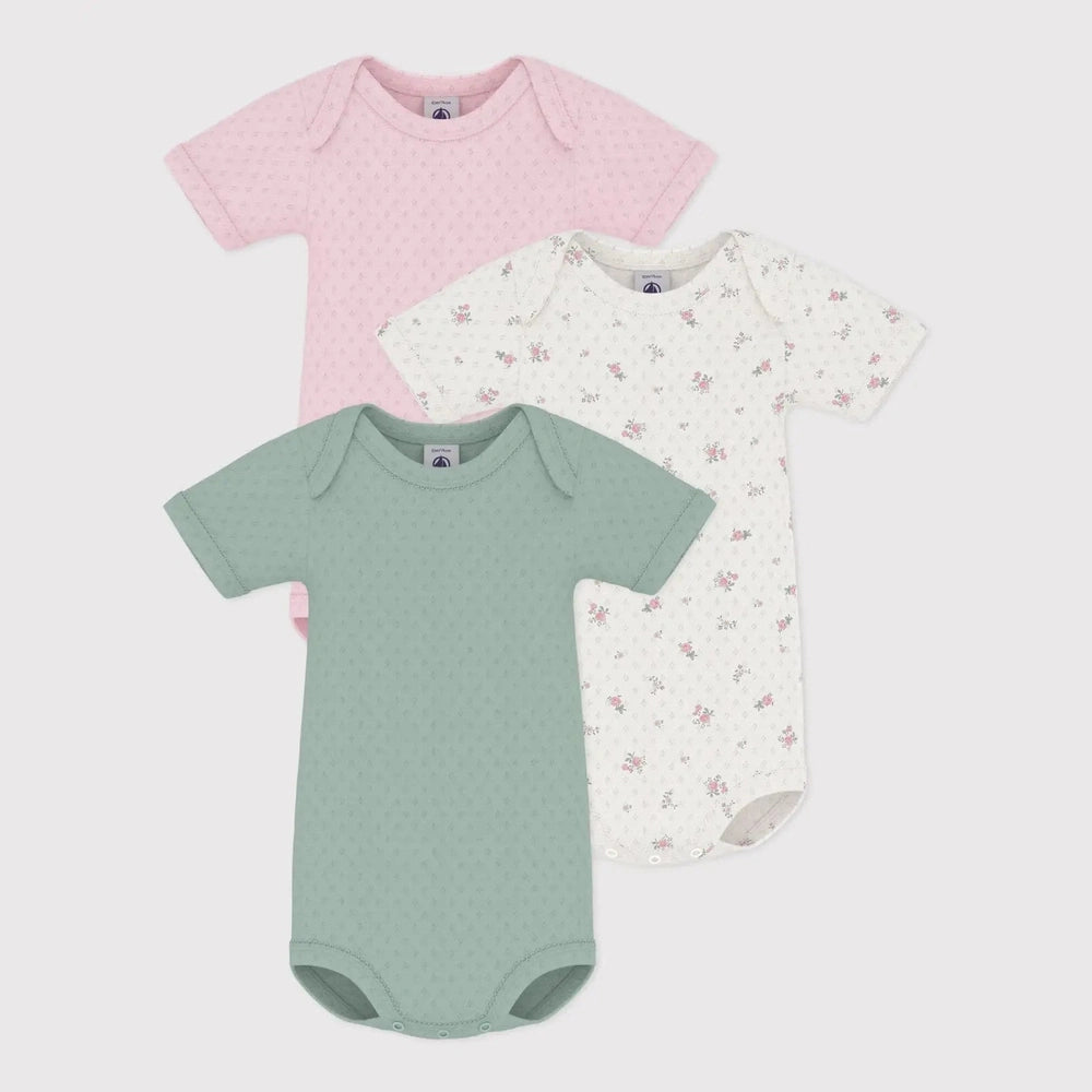 Petit Bateau | Setje van katoenen body's van opengewerkt katoen met korte mouwen en bloemenprint