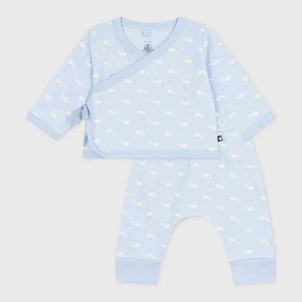 Petit Bateau | Tweedelig lang babysetje van katoen met walvisprint