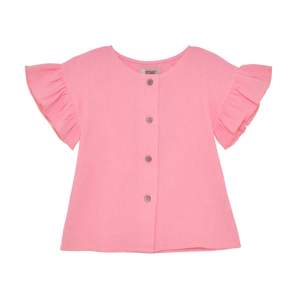 Huttelihut Muslin Blouse met Korte Mouwen – Luchtig & Zomers – Pink