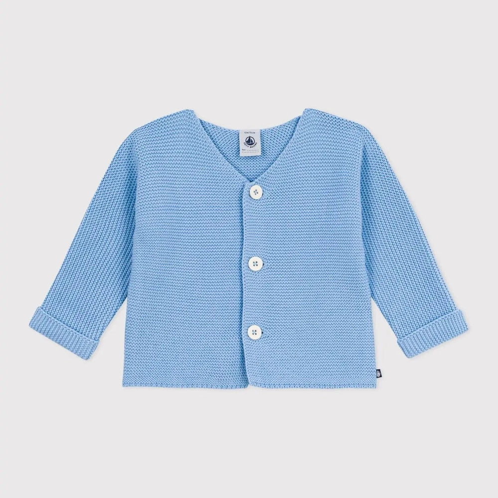 Petit Bateau | Gebreid katoenen blauwe vestje in ribbelsteek voor baby's