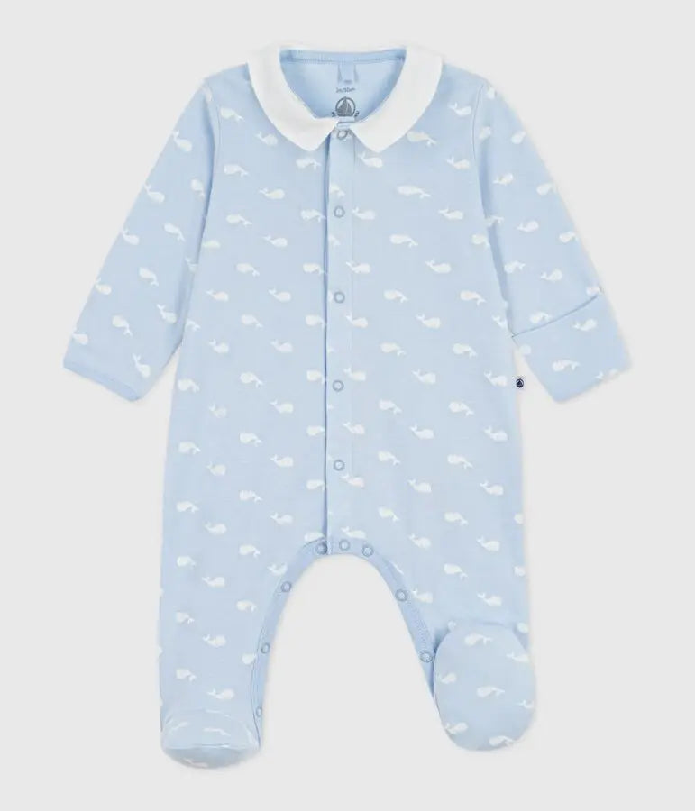 Petit Bateau | Katoenen babypyjama met kraag met walvisprint