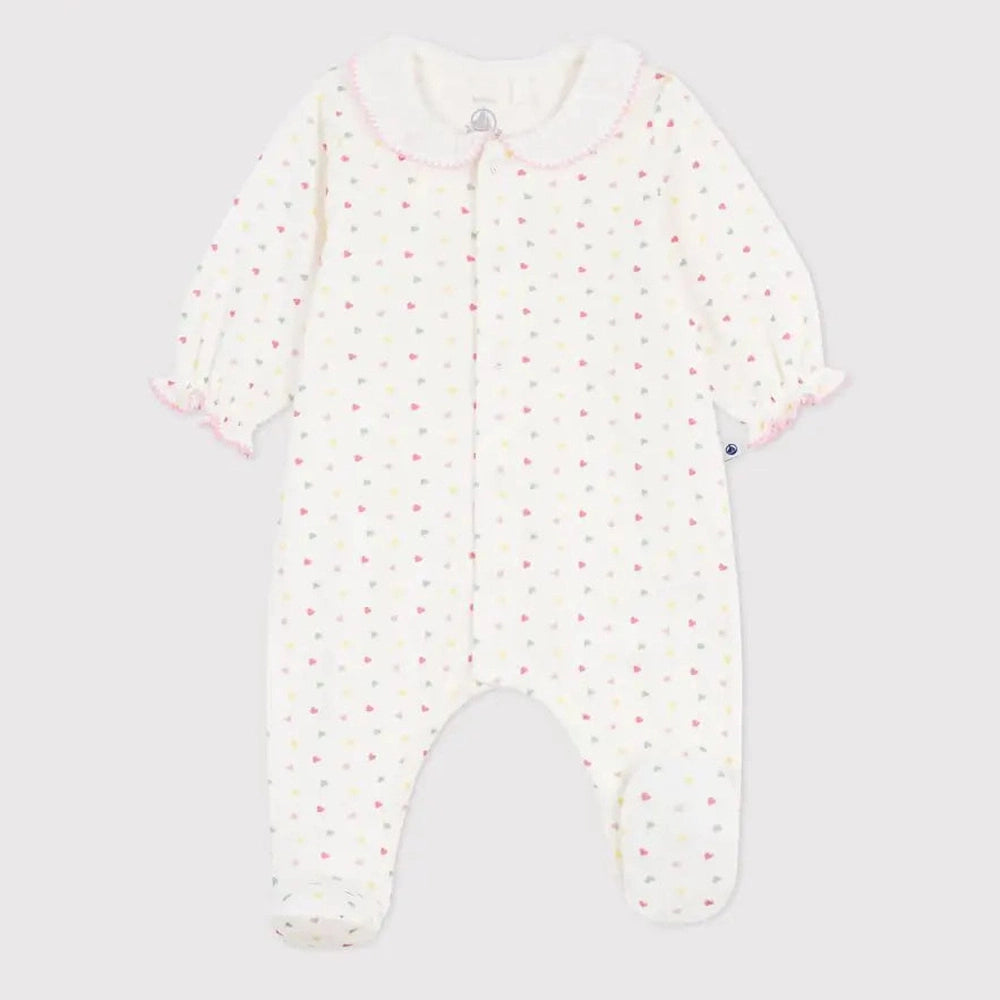 Petit Bateau | Pyjama bébé avec des cœurs et un col fleuri