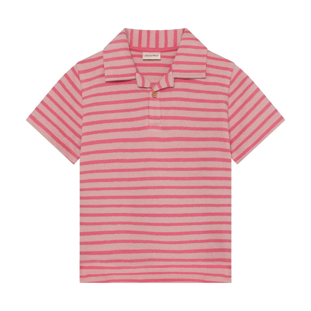Minymo Polo T-shirt Korte Mouw Gestreept Rosy Tough