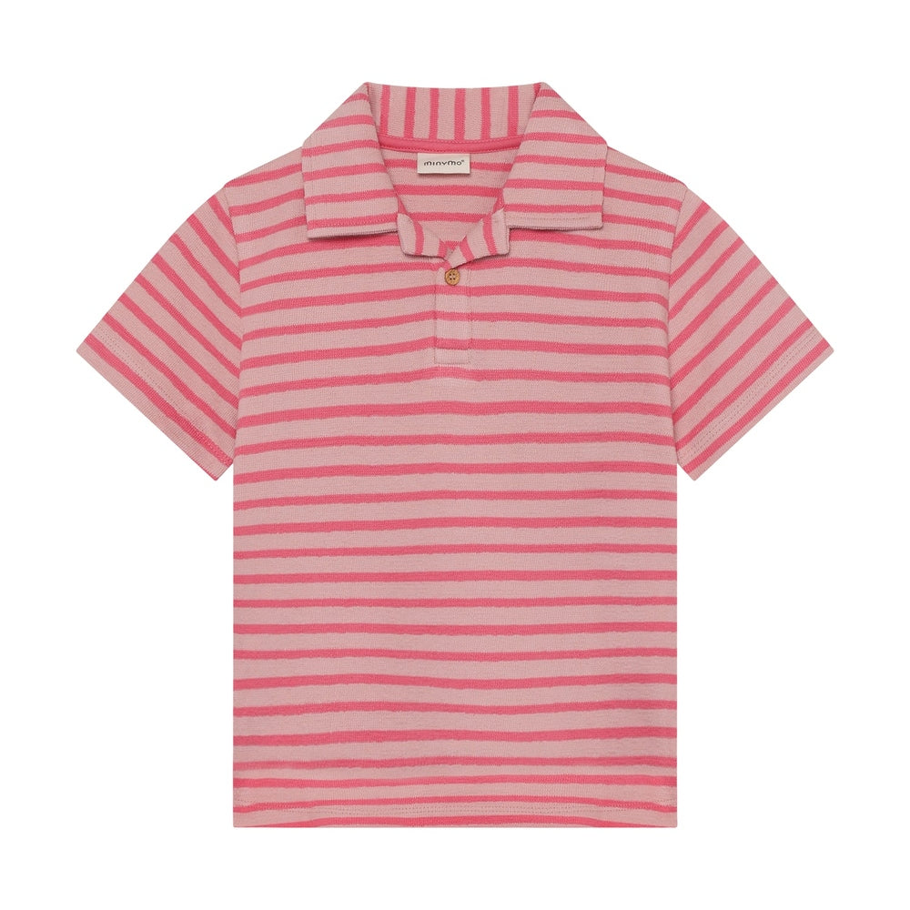 Minymo Polo T-shirt Korte Mouw Gestreept Rosy Tough