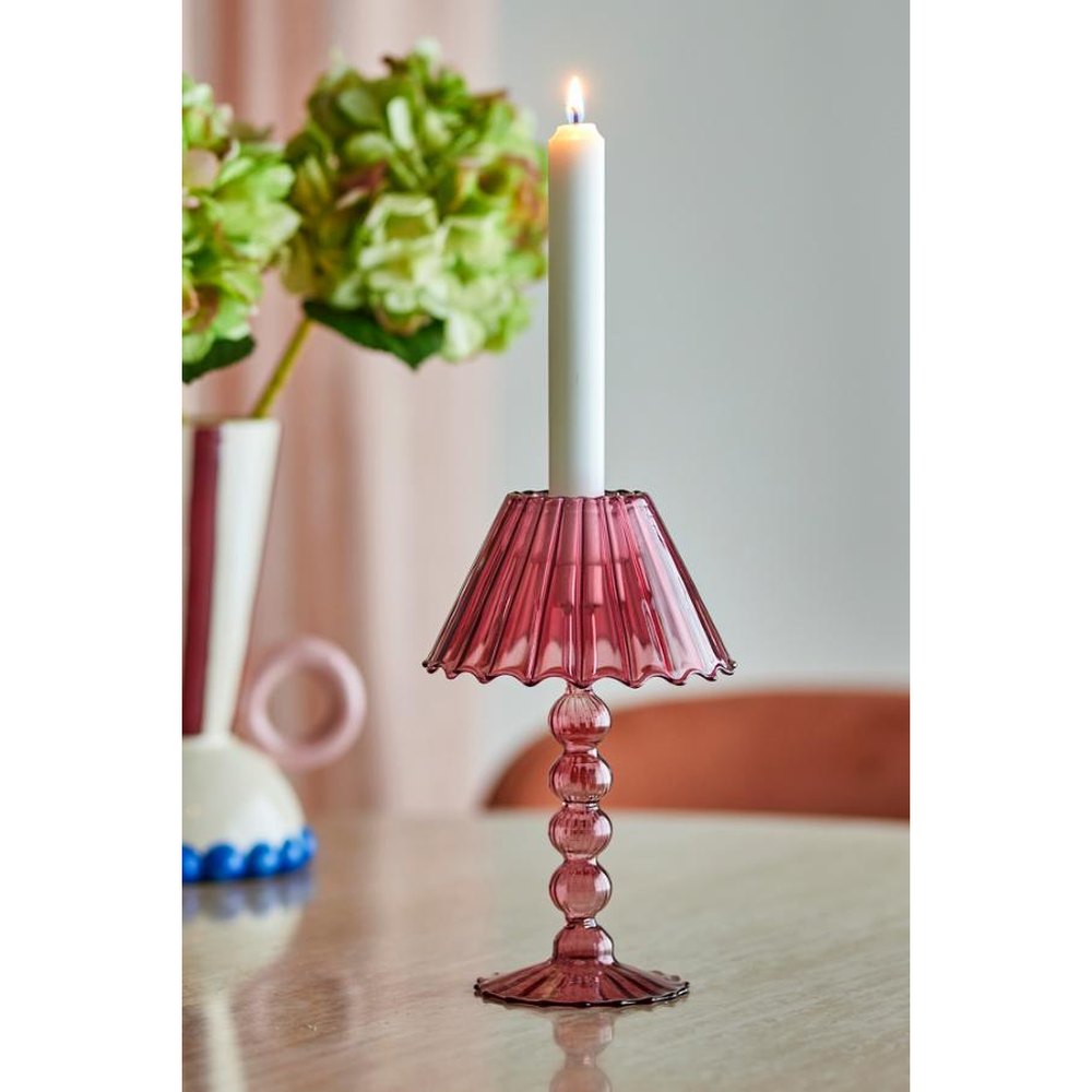Bloomingville Cisco Glazen Kaarslichthouder - Rood