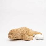 Moonie Knuffel - The Humming Seal Organic 2.0 - Cappuccino Natur | Witte Ruis Zeehond Met Lichtje