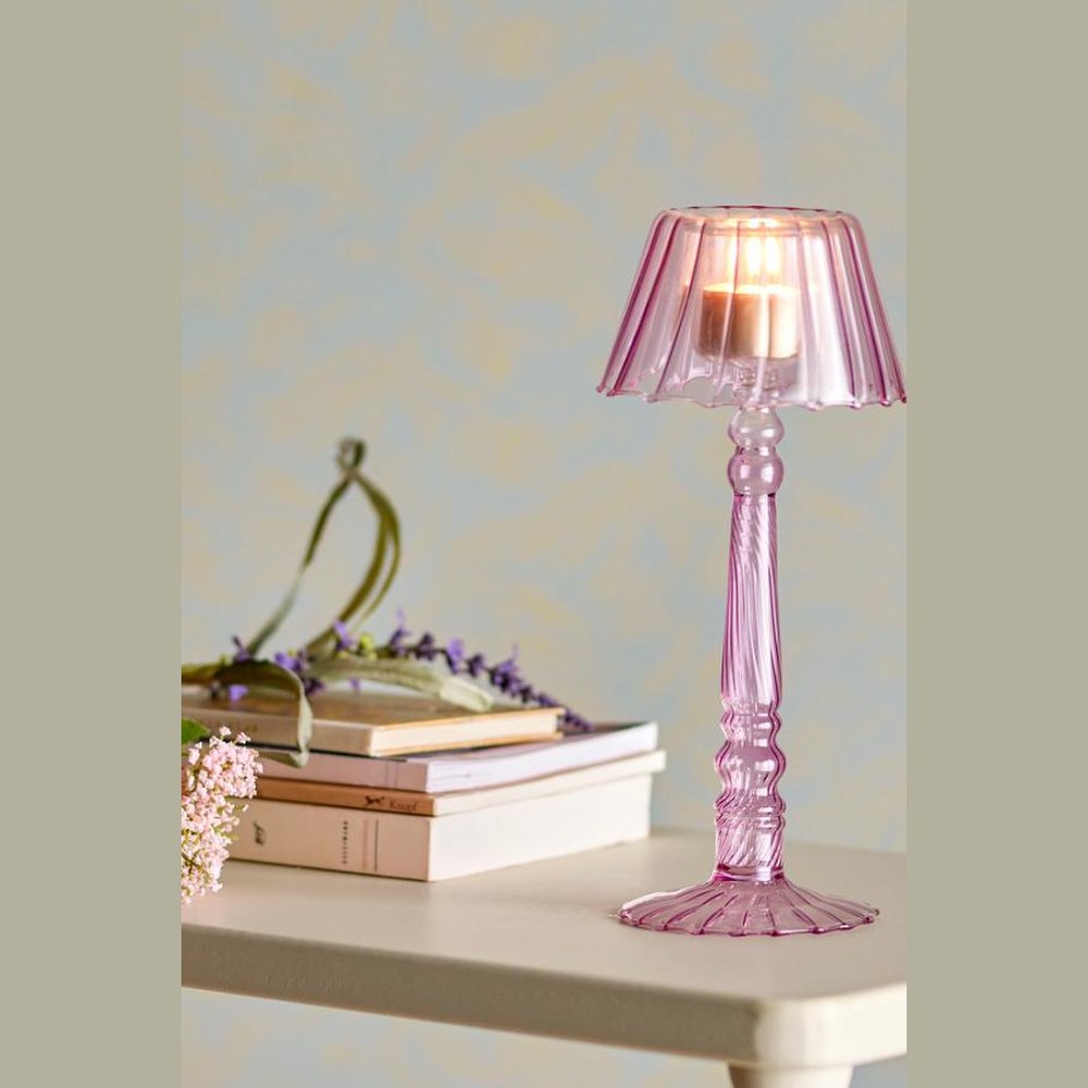 Bloomingville Cisco Glazen Kaarslichthouder - Roze