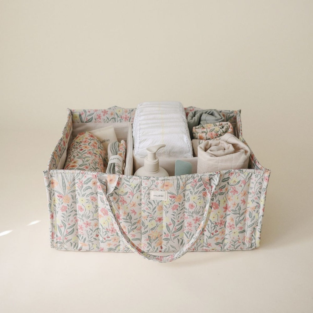 Mushie Diaper Caddy/Organiser Pastel Blooms