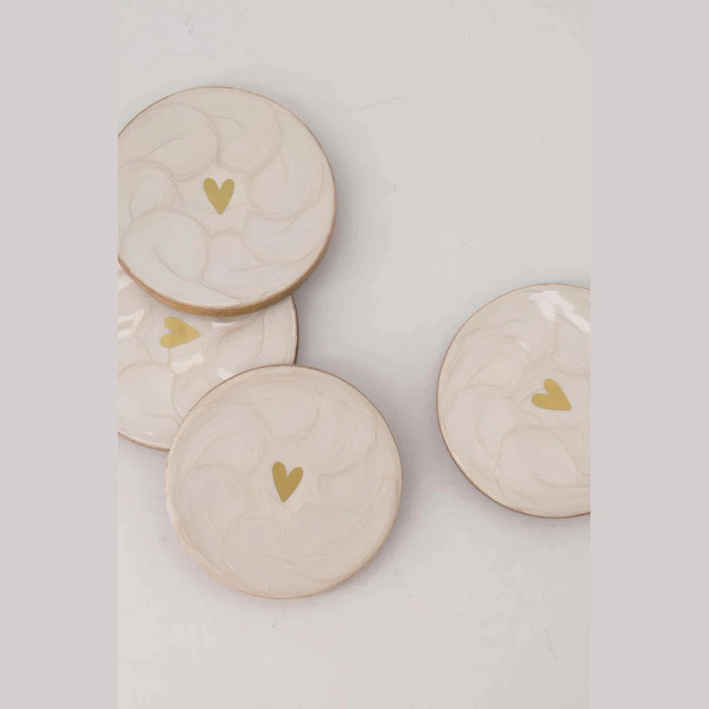 Zusss Onderzetters Parelmoer Hartje - Wit/Goud set van 4