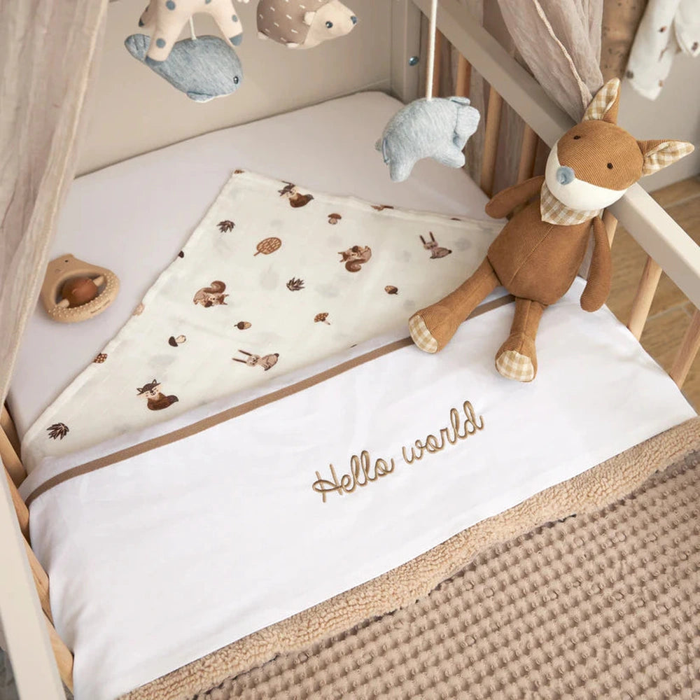 Meyco Laken Borduur - Hello world 75x100cm - Taupe
