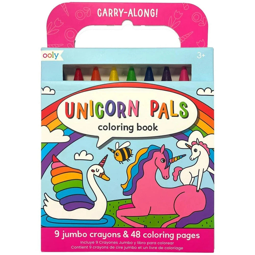 Ooly - Carry Along Crayons & Coloring Book Kit - Unicorn Pals - Kleurboek Voor Kinderen - 48 Pagina's Met Illustraties En 9 Jumbo Kleurpotloden - Ontworpen Met Een Handvat Om Gemakkelijk Mee Te Nemen - Geschikt Voor Kinderen Vanaf 3 Jaar
