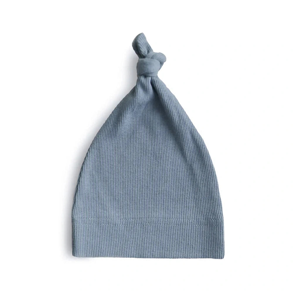 Mushie Ribbed Beanie 0-3 mnd - Tradewinds Bleu