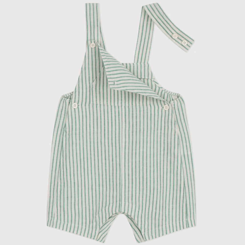 Petit Bateau Gestreepte Korte Salopette Van Katoen/Linnen Voor Baby's - Groen Gestreept