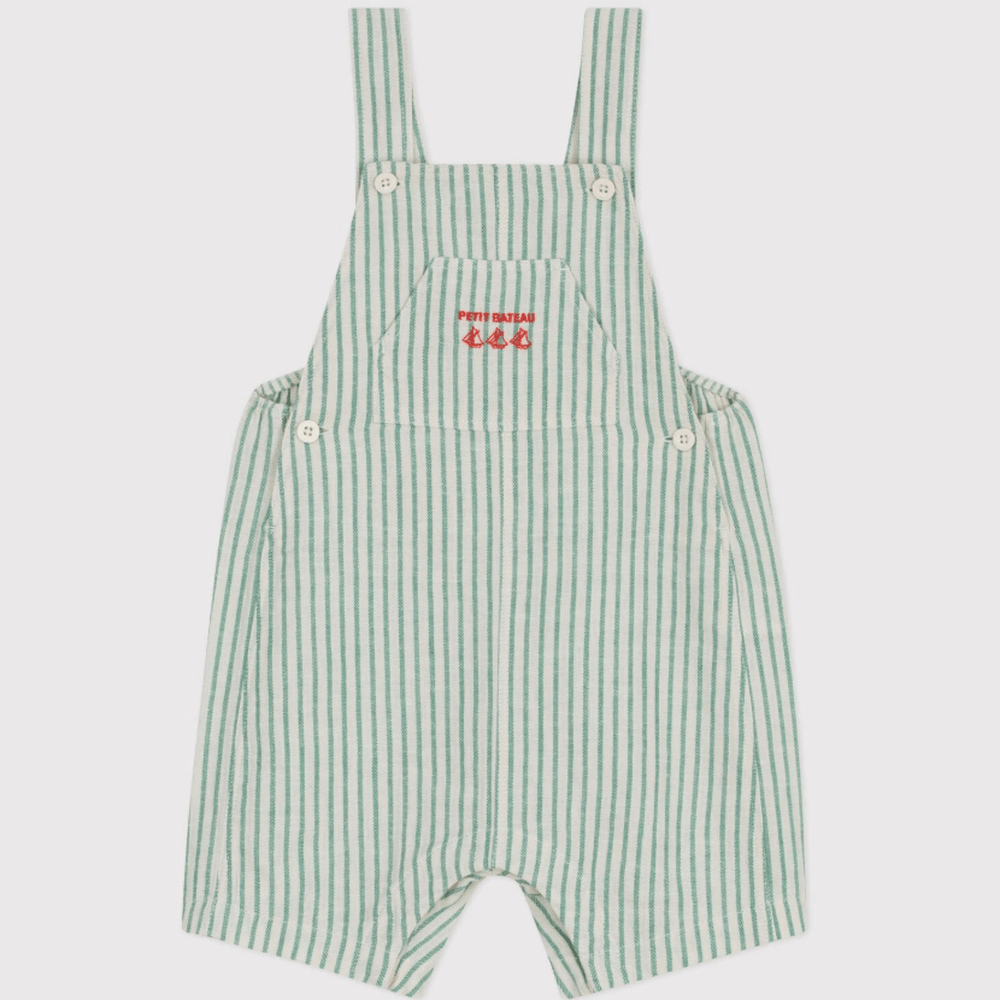 Petit Bateau Gestreepte Korte Salopette Van Katoen/Linnen Voor Baby's - Groen Gestreept