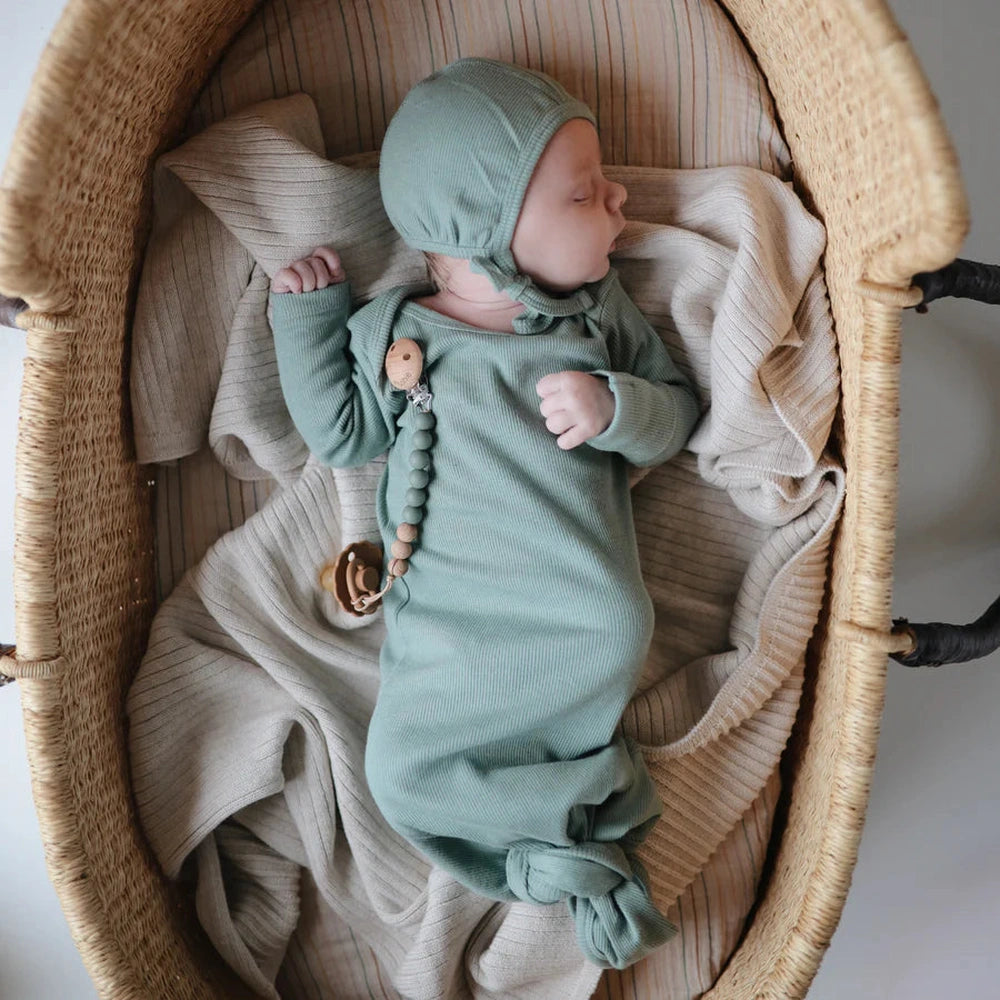 Robe de bébé côtelée à nœud Mushie 0-3 mois - Roman Green