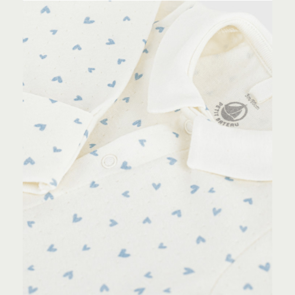 Petit Bateau Fluwelen Babypyjama Met Kraag En Hartjesprint
