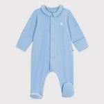 Petit Bateau Fluwelen babypyjama met effen kraag - Blauw