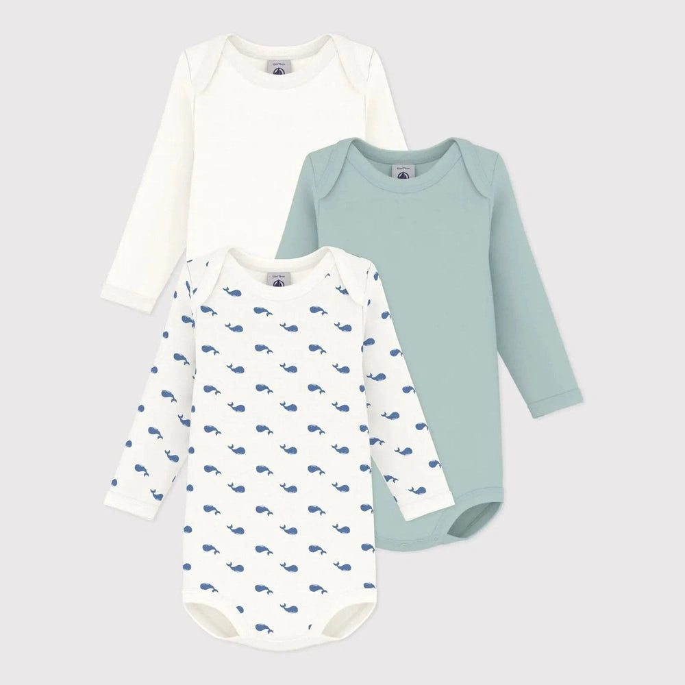 Petit Bateau 3 bodies à col américain, manches longues - Multicolore