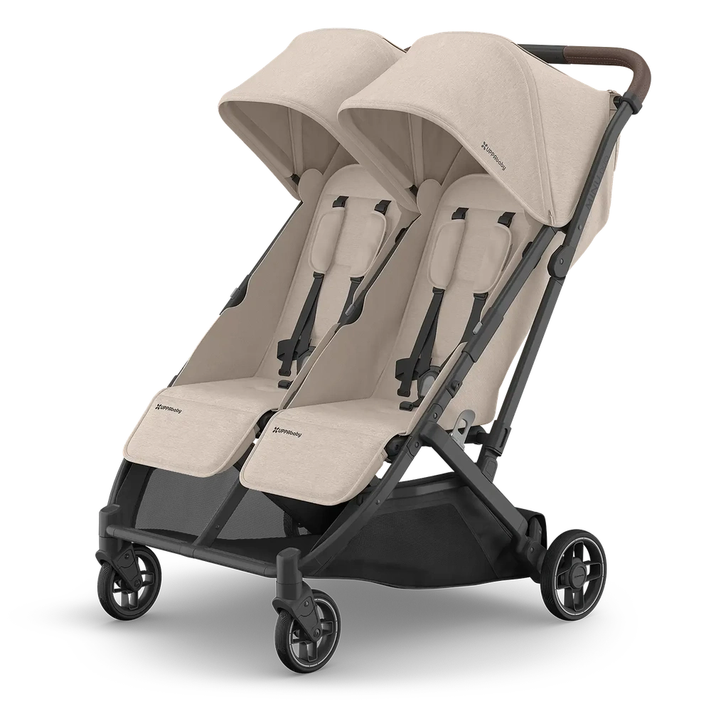 Poussette Uppababy Minu Duo Ada, cadre Carbon, en sable, avec cuir brun châtaigne, neuve
