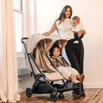 Uppababy Minu Duo Stroller Ada Sandstone Carbon Frame Met Kastanje Bruin Leer Nieuw
