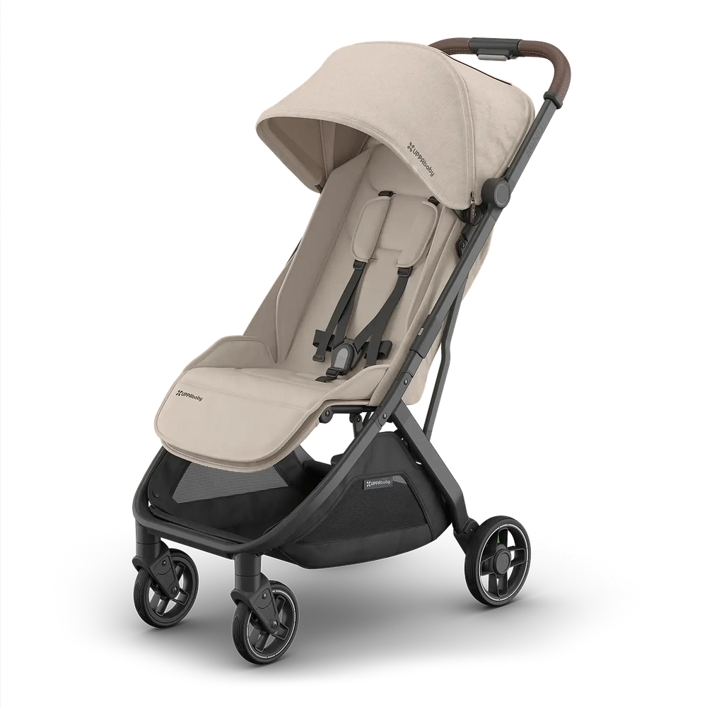 Uppababy Minu V3 Compact Stroller Ada Sandstone Carbon Frame Met Kastanje Bruin Leer Nieuw