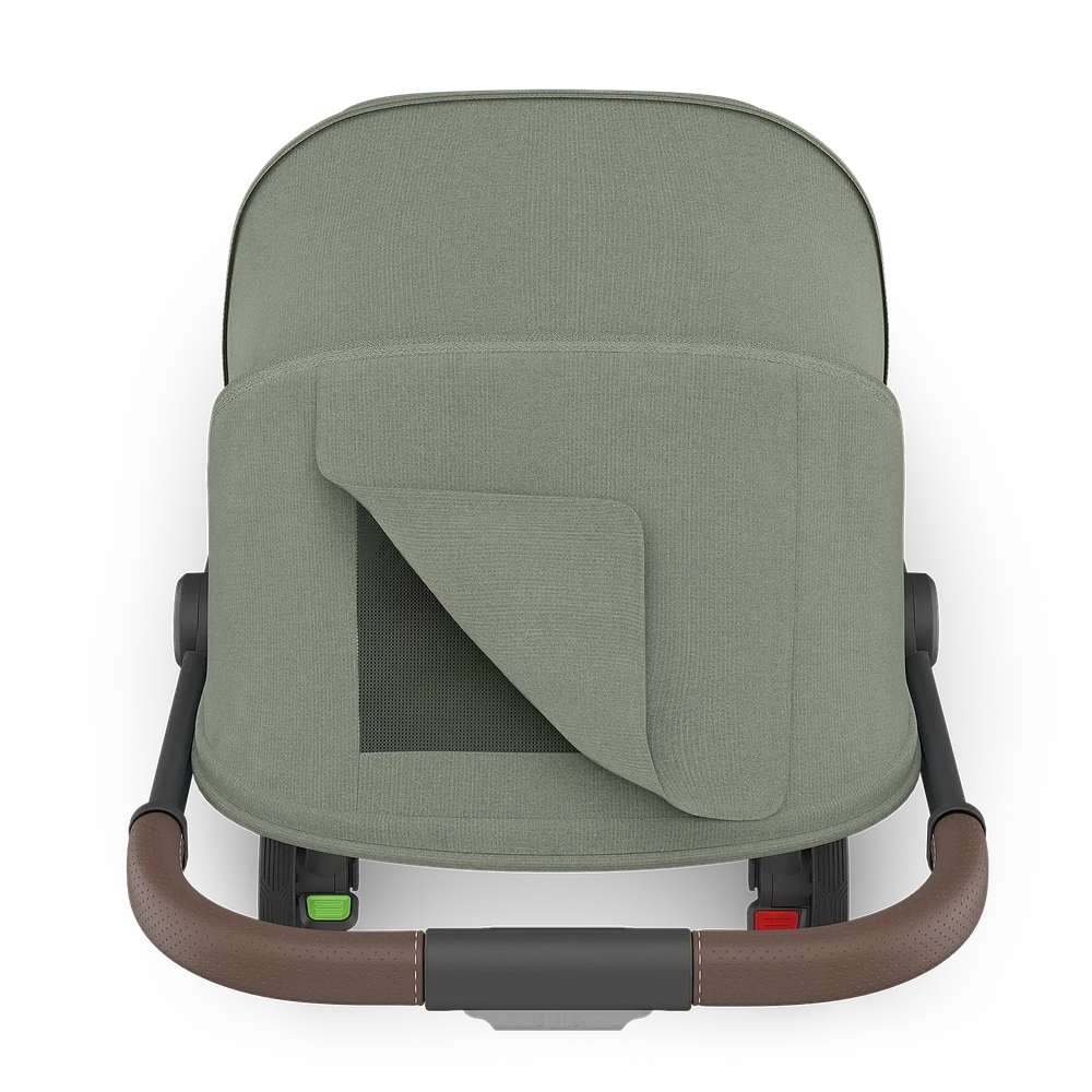 Uppababy Minu V3 Compact Stroller Evelyn Meadow Green Carbon Frame Met Kastanje Bruin Leer