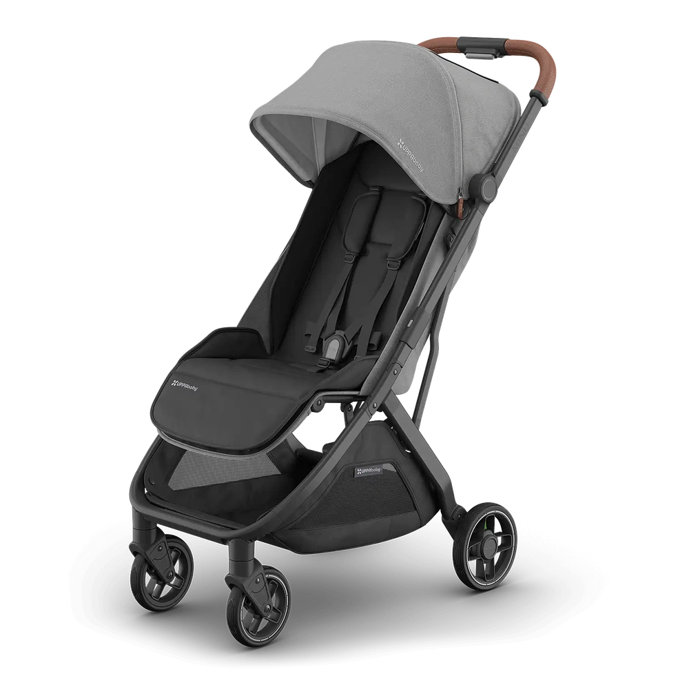 Poussette compacte Uppababy Minu V3 Greyson Charcoal Mélange, châssis carbone, avec cuir brun