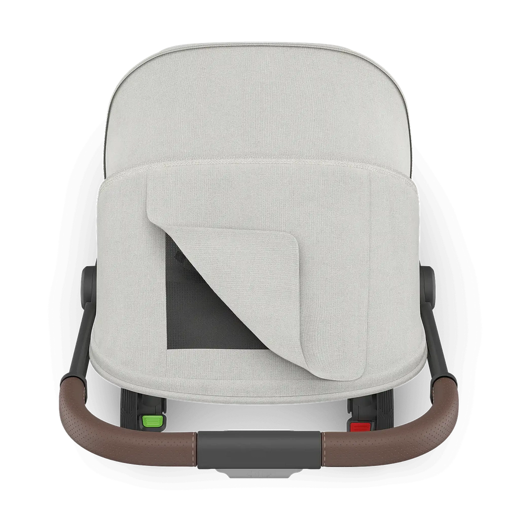 Uppababy Minu V3 poussette compacte Savannah Pearl Gray jacquard, cadre carbone avec cuir brun châtain